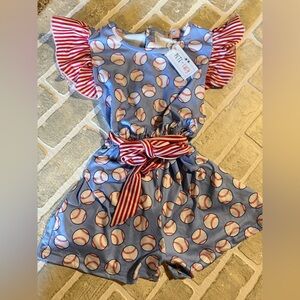 Blue Baseball Print Kids One Piece